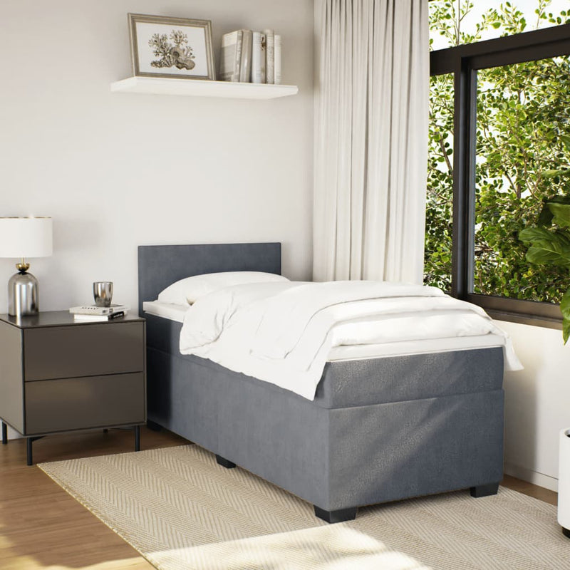 vidaXL Box Spring Bed with Mattress Dark Grey King Single Fabric