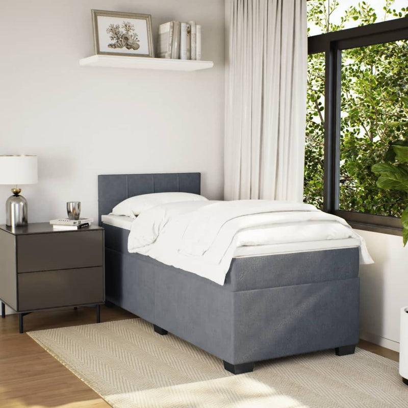 vidaXL Box Spring Bed with Mattress Dark Grey King Single Fabric