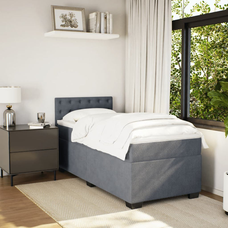 vidaXL Box Spring Bed with Mattress Dark Grey King Single Fabric