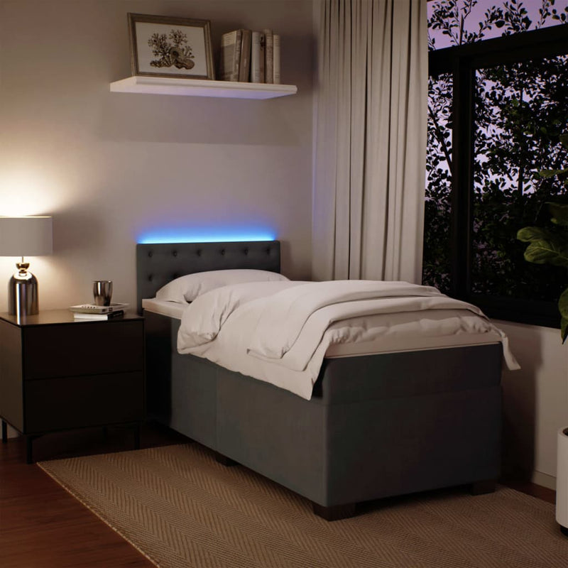 vidaXL Box Spring Bed with Mattress Dark Grey King Single Fabric