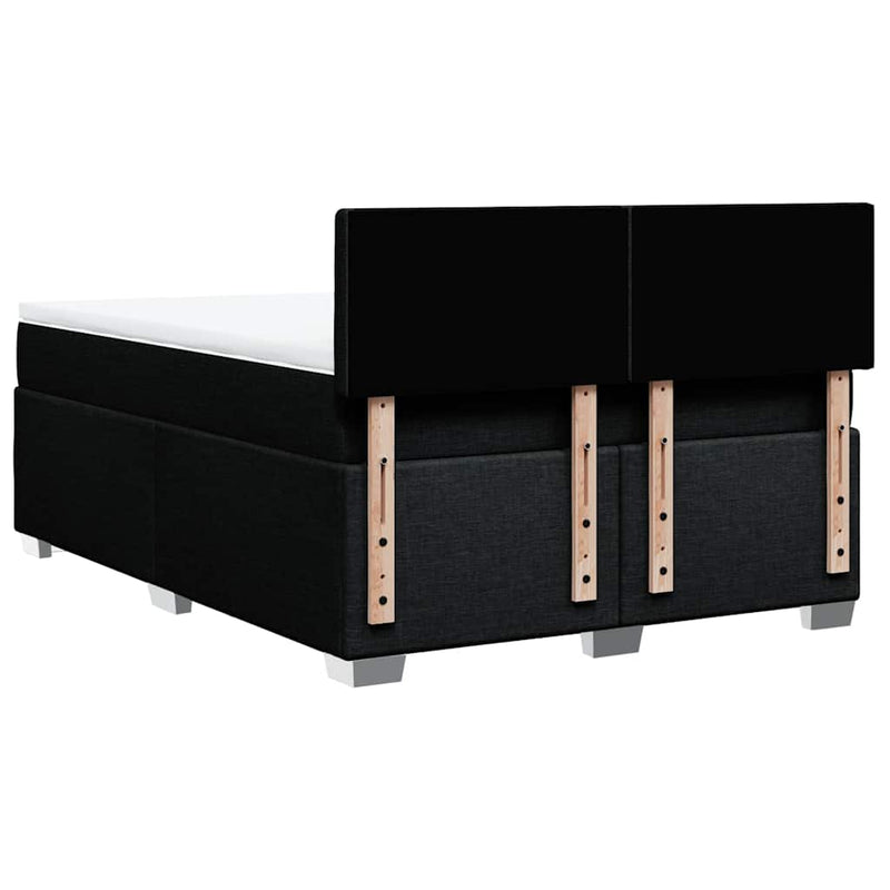 Box Spring Bed with Mattress Black Double Fabric