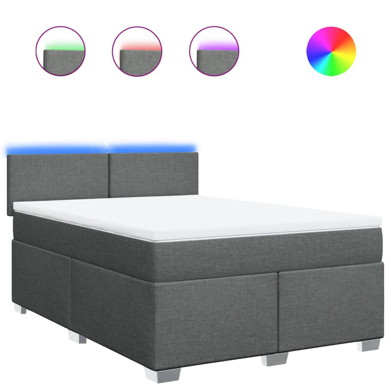 vidaXL Box Spring Bed with Mattress Dark Grey Queen Fabric