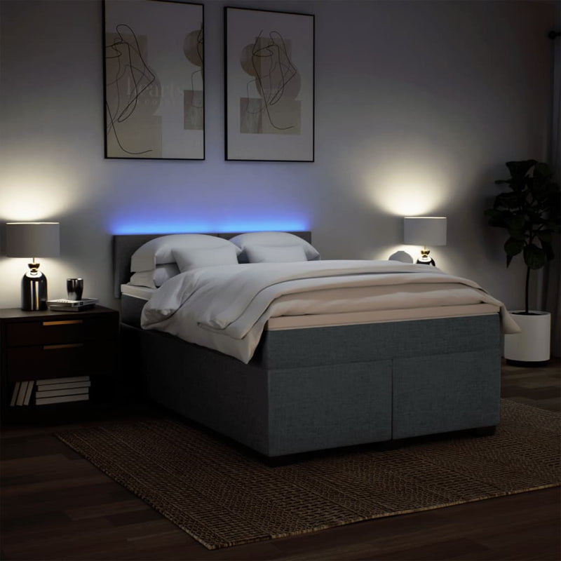 vidaXL Box Spring Bed with Mattress Dark Grey Queen Fabric