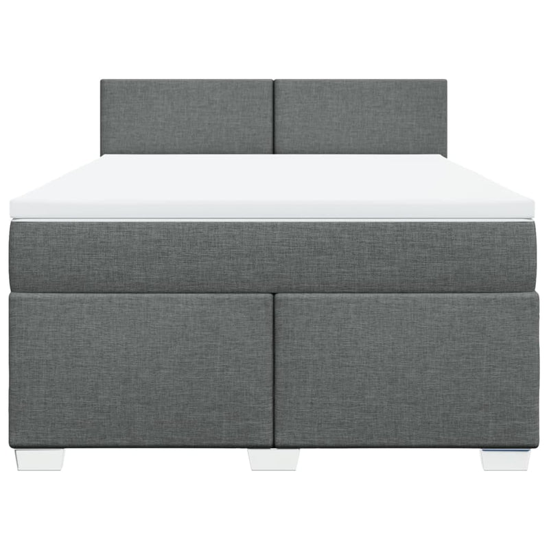 vidaXL Box Spring Bed with Mattress Dark Grey Queen Fabric