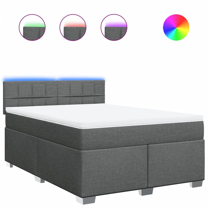 vidaXL Box Spring Bed with Mattress Dark Grey Queen Fabric