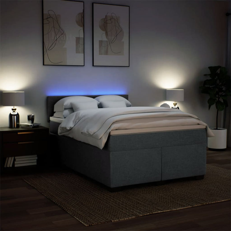 vidaXL Box Spring Bed with Mattress Dark Grey Queen Fabric