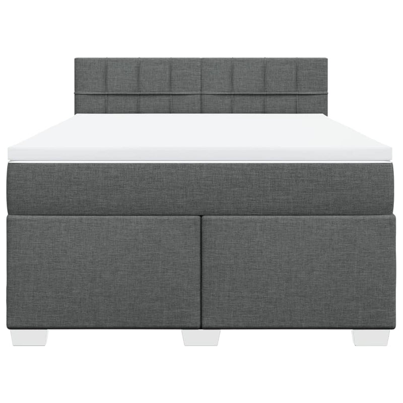 vidaXL Box Spring Bed with Mattress Dark Grey Queen Fabric