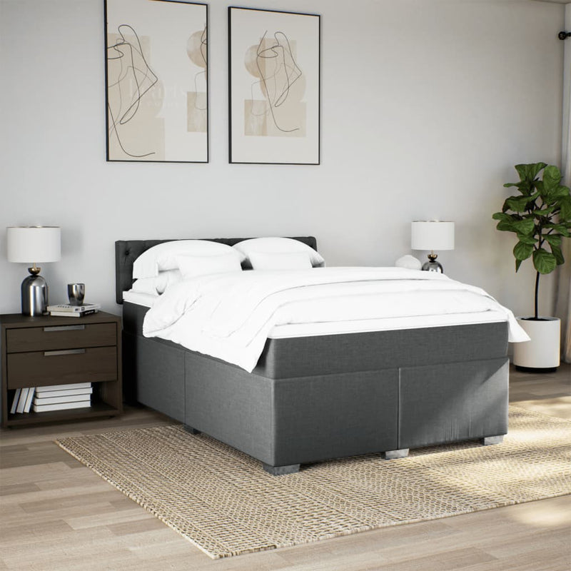 vidaXL Box Spring Bed with Mattress Dark Grey Queen Fabric