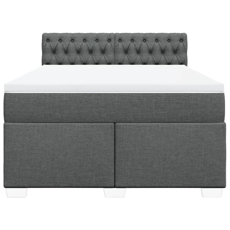 vidaXL Box Spring Bed with Mattress Dark Grey Queen Fabric