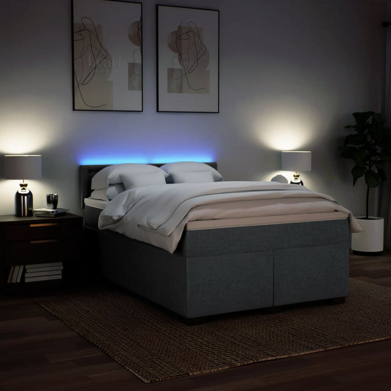 vidaXL Box Spring Bed with Mattress Dark Grey Queen Fabric