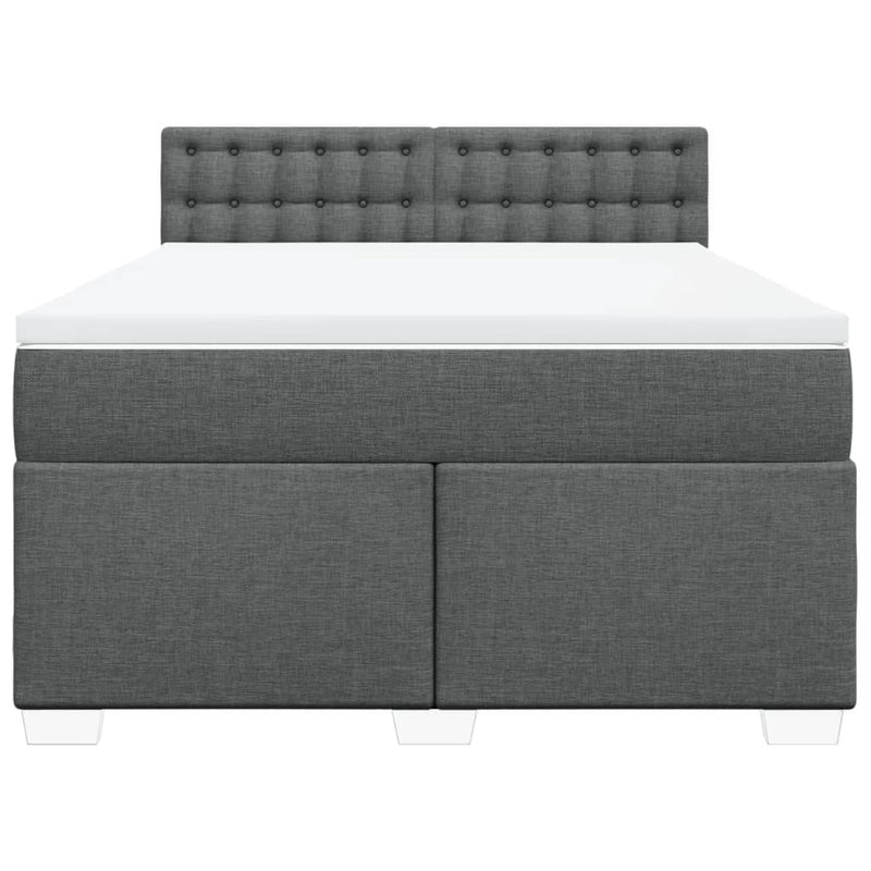 vidaXL Box Spring Bed with Mattress Dark Grey Queen Fabric