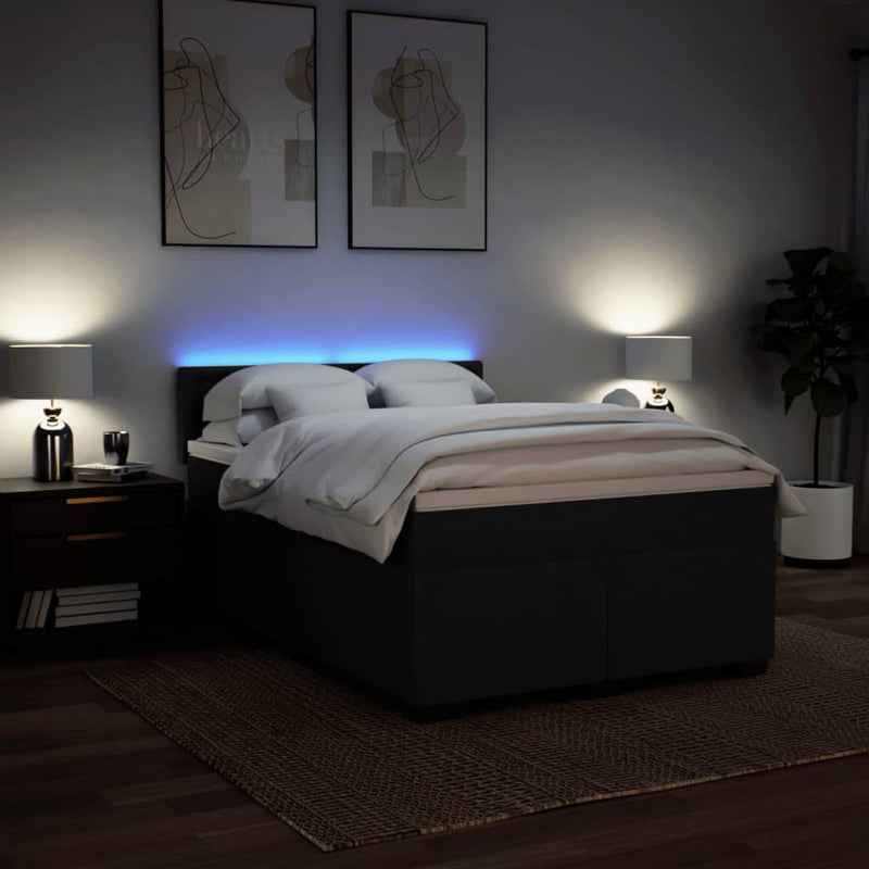 vidaXL Box Spring Bed with Mattress Black Queen Fabric