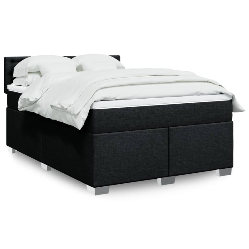 vidaXL Box Spring Bed with Mattress Black Queen Fabric