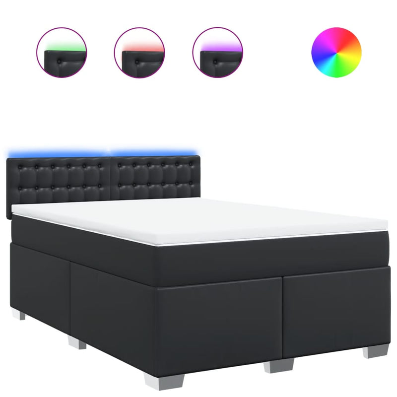 vidaXL Box Spring Bed with Mattress Black Queen Faux Leather