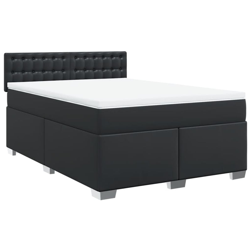 vidaXL Box Spring Bed with Mattress Black Queen Faux Leather