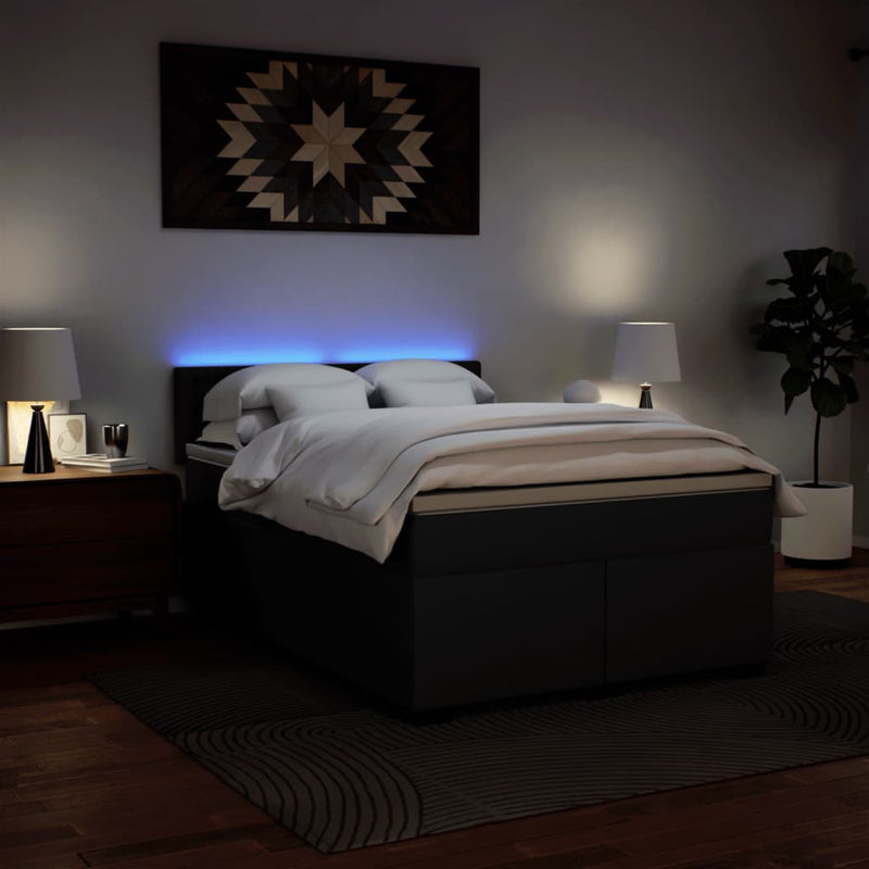 vidaXL Box Spring Bed with Mattress Black Queen Faux Leather