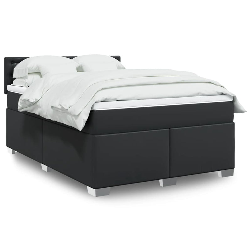 vidaXL Box Spring Bed with Mattress Black Queen Faux Leather