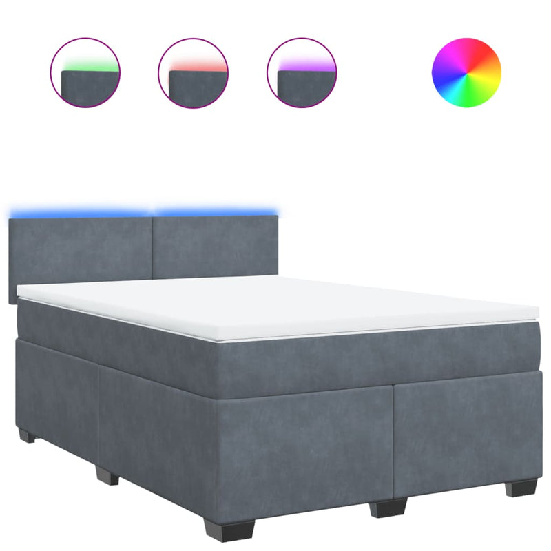 vidaXL Box Spring Bed with Mattress Dark Grey Queen Velvet