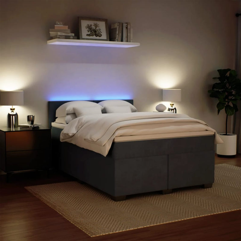 vidaXL Box Spring Bed with Mattress Dark Grey Queen Velvet