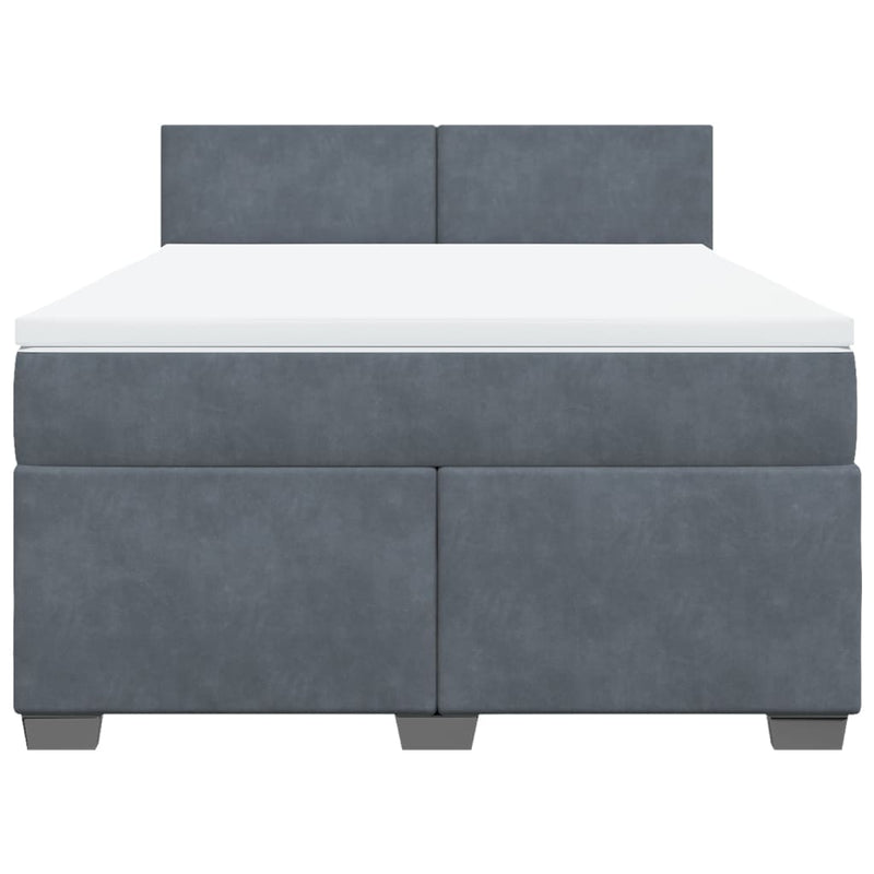 vidaXL Box Spring Bed with Mattress Dark Grey Queen Velvet