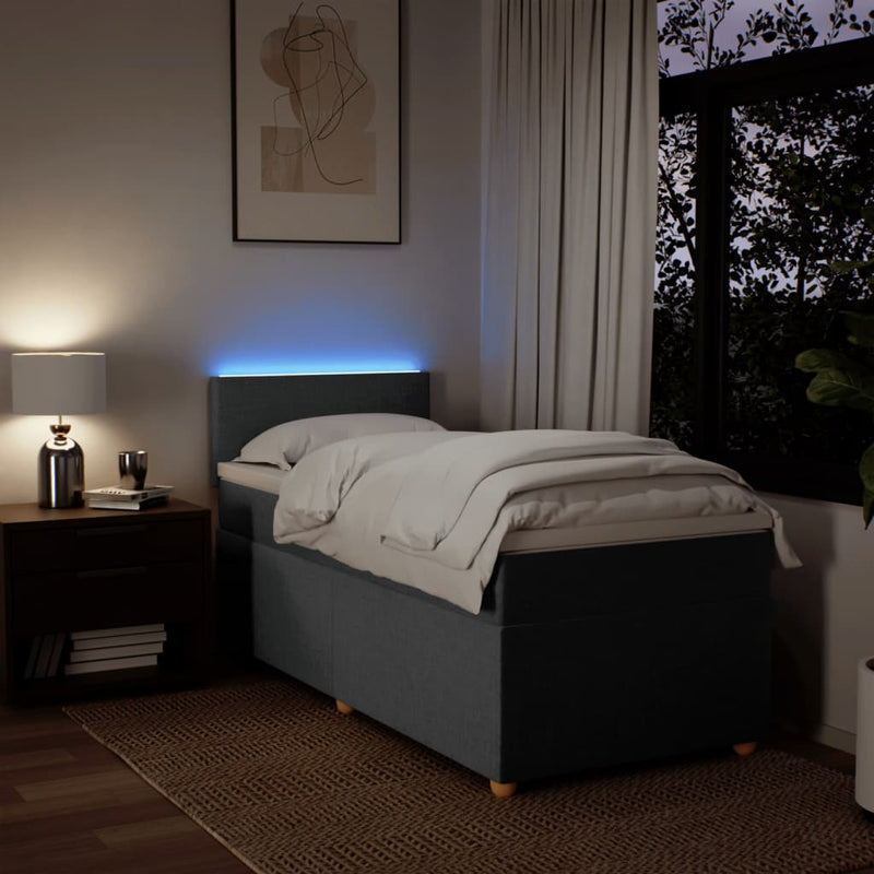 vidaXL Box Spring Bed with Mattress Dark Grey King Single Fabric
