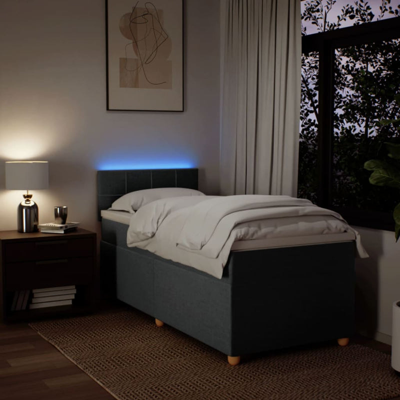 vidaXL Box Spring Bed with Mattress Dark Grey King Single Fabric