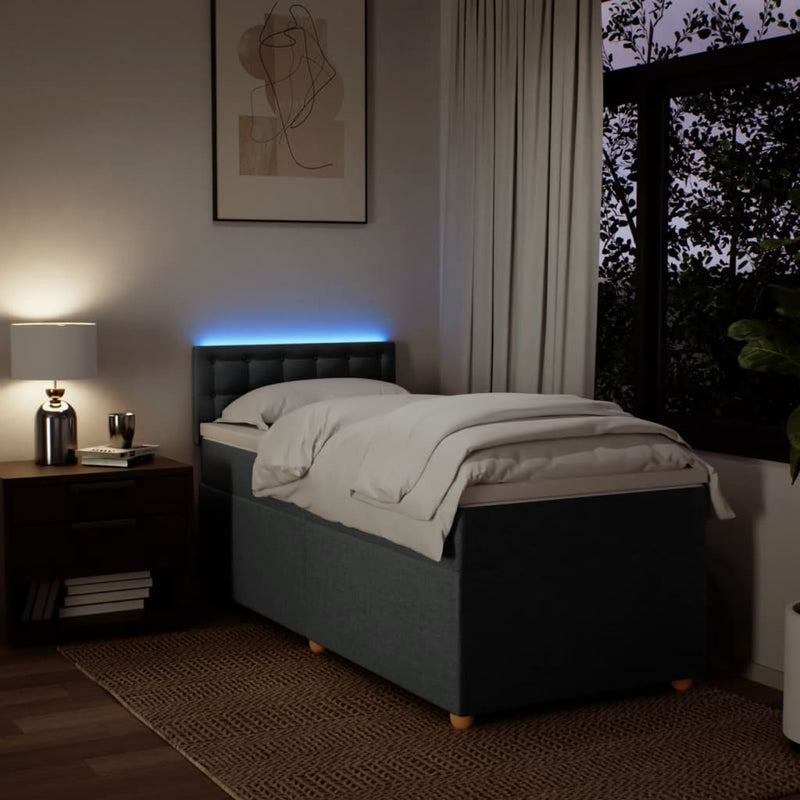 vidaXL Box Spring Bed with Mattress Dark Grey King Single Fabric