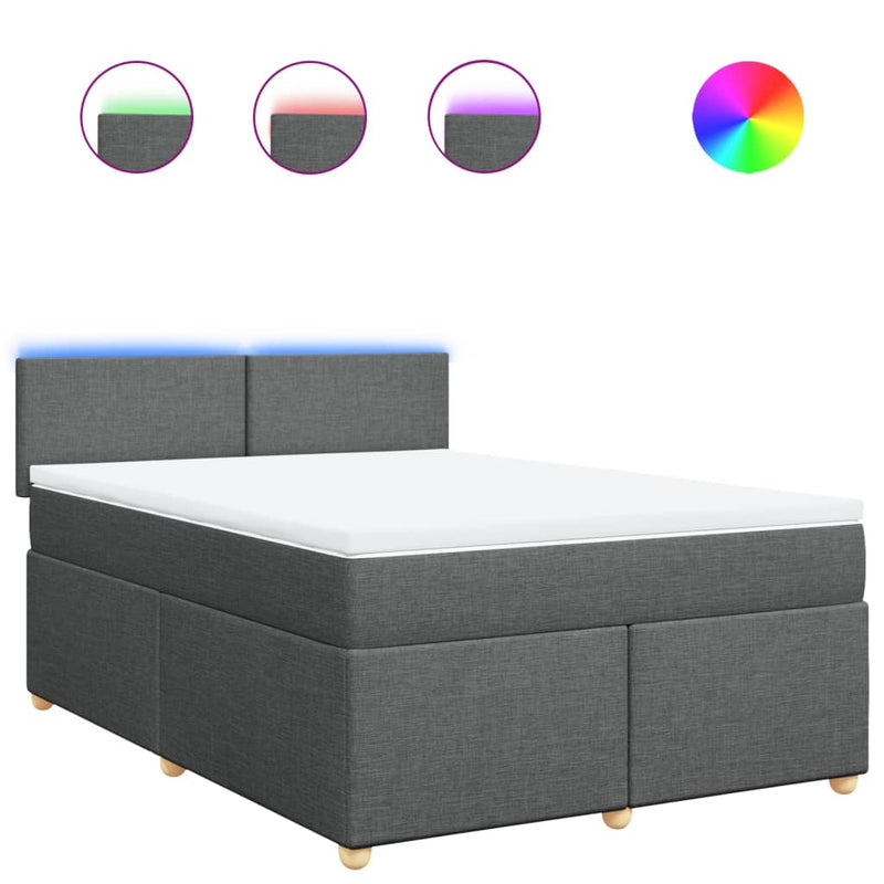 vidaXL Box Spring Bed with Mattress Dark Grey Queen Fabric