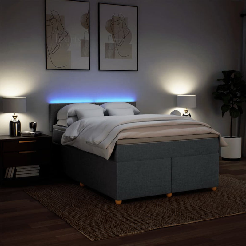 vidaXL Box Spring Bed with Mattress Dark Grey Queen Fabric