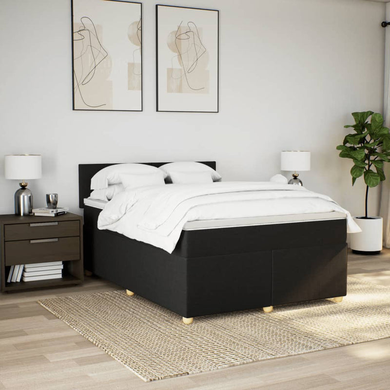 vidaXL Box Spring Bed with Mattress Black Queen Fabric