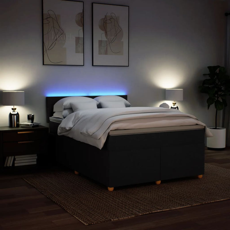 vidaXL Box Spring Bed with Mattress Black Queen Fabric