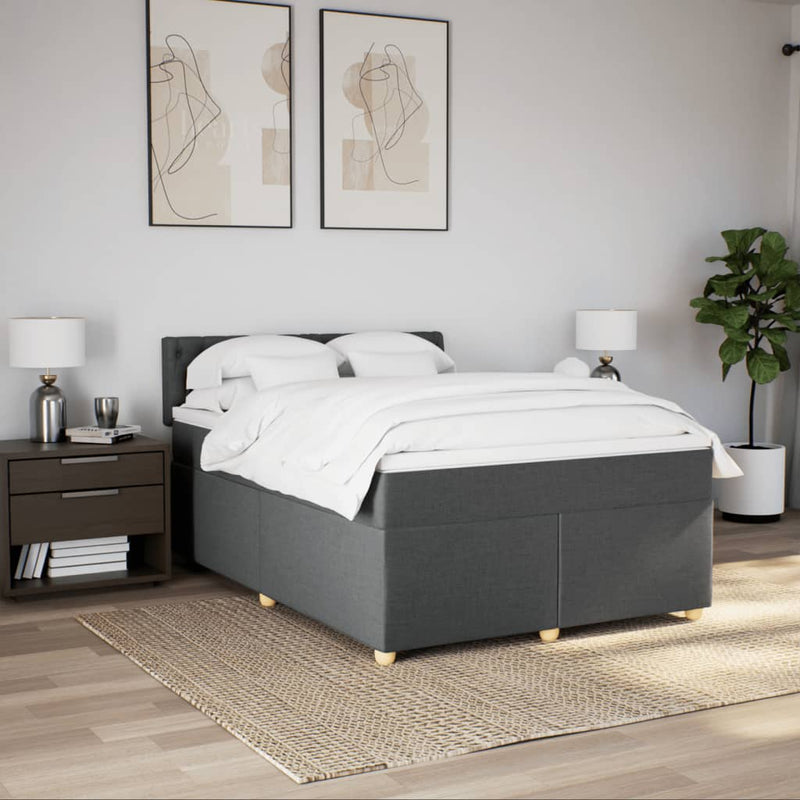 vidaXL Box Spring Bed with Mattress Dark Grey Queen Fabric