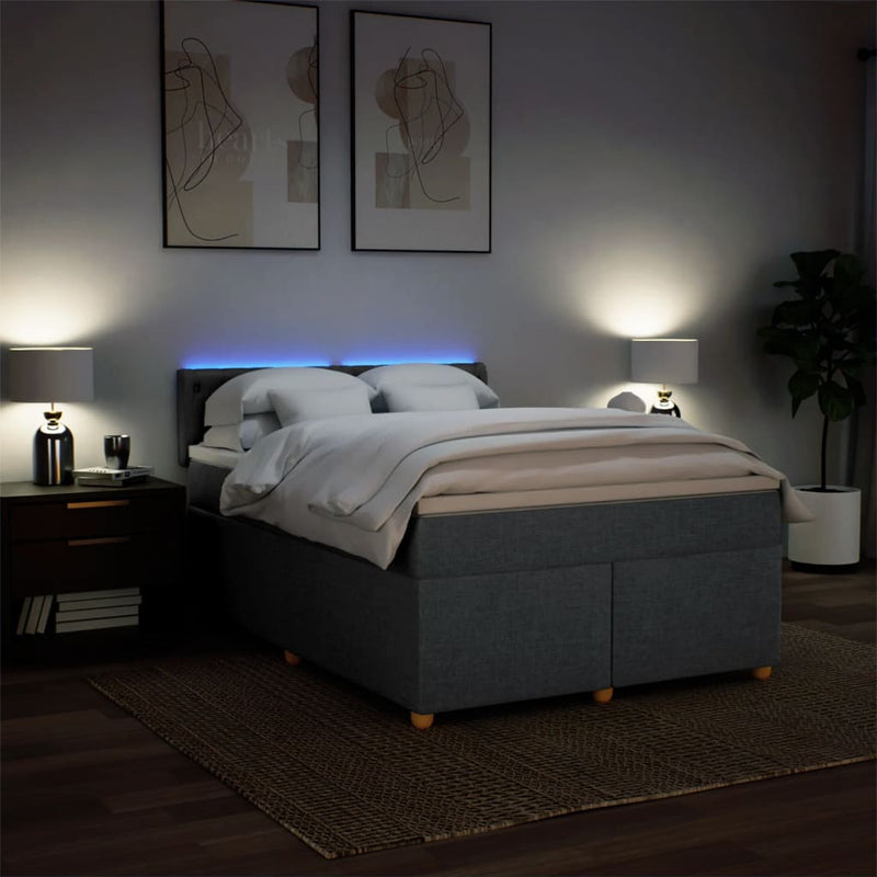 vidaXL Box Spring Bed with Mattress Dark Grey Queen Fabric