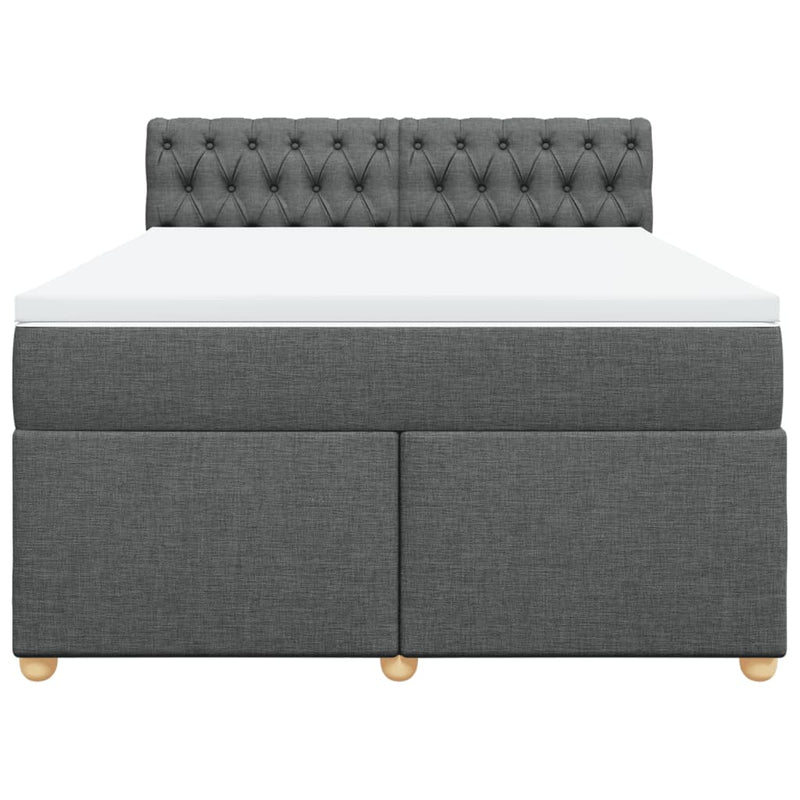 vidaXL Box Spring Bed with Mattress Dark Grey Queen Fabric