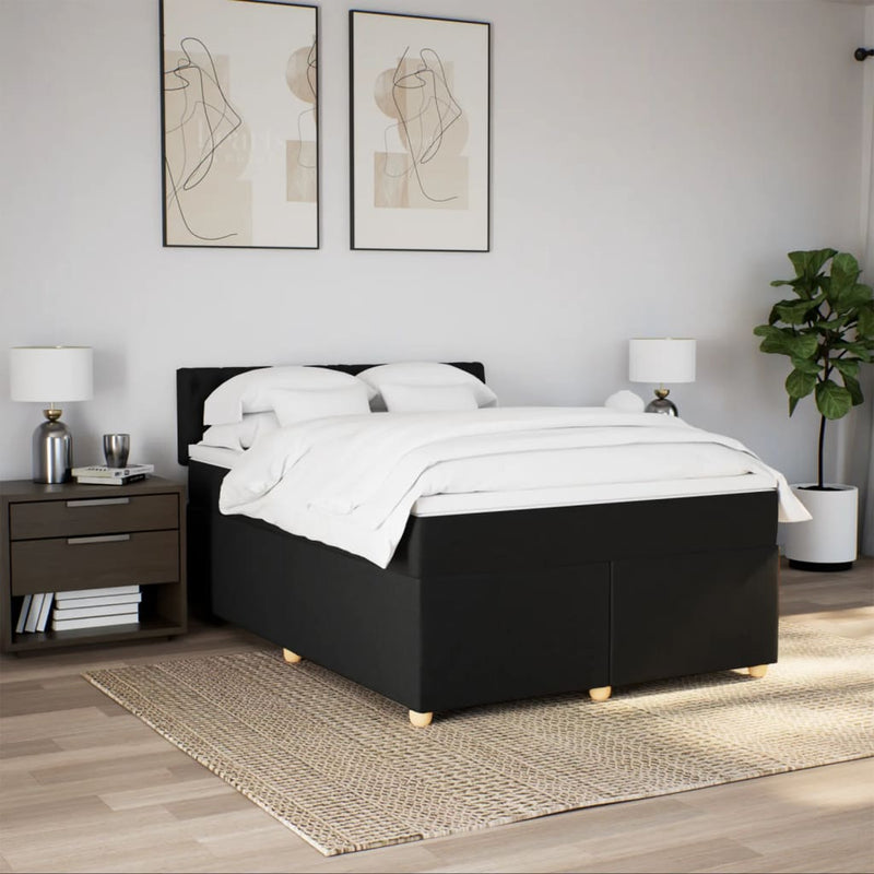 vidaXL Box Spring Bed with Mattress Black Queen Fabric