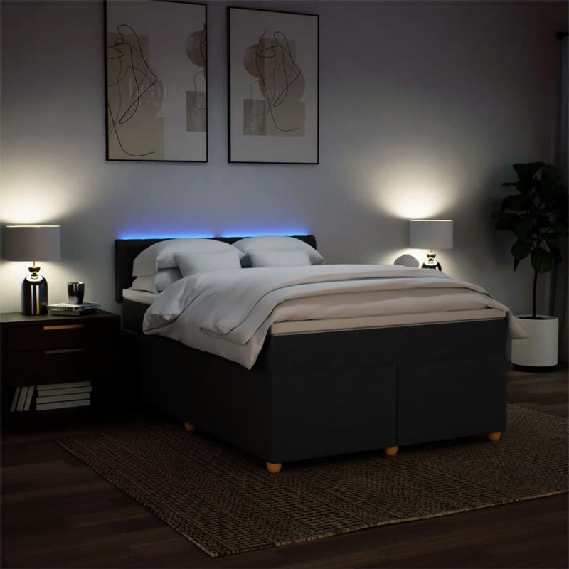 vidaXL Box Spring Bed with Mattress Black Queen Fabric
