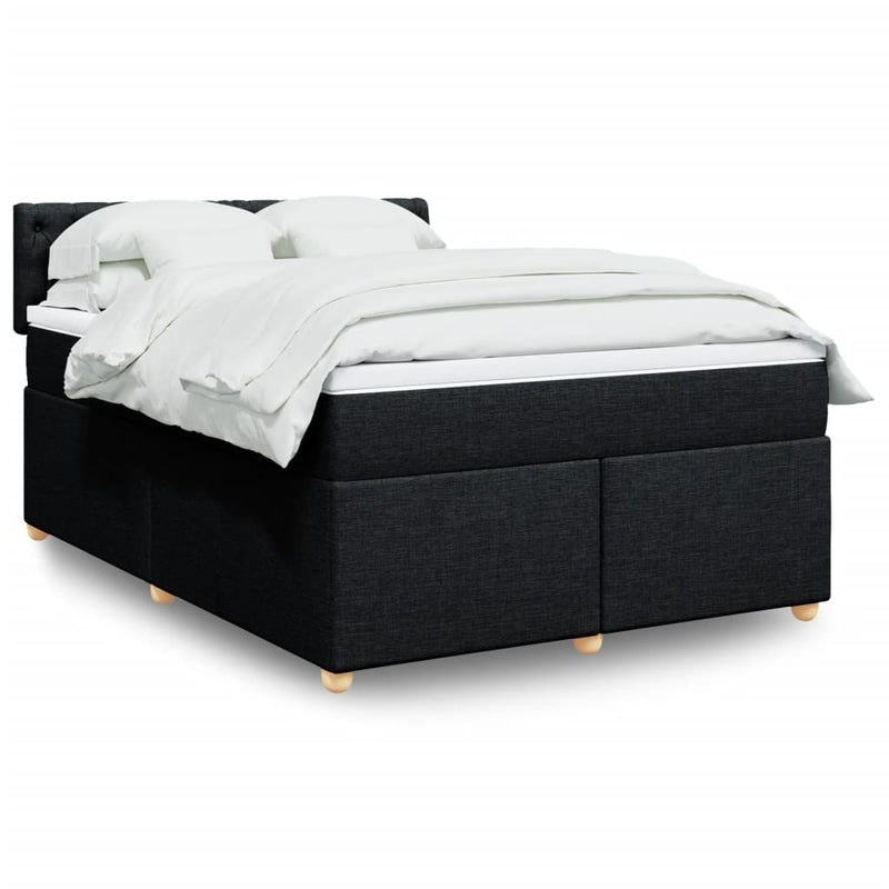vidaXL Box Spring Bed with Mattress Black Queen Fabric