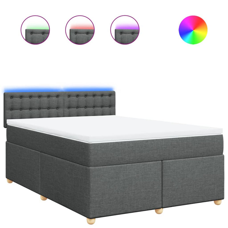vidaXL Box Spring Bed with Mattress Dark Grey Queen Fabric