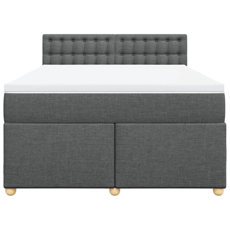 vidaXL Box Spring Bed with Mattress Dark Grey Queen Fabric