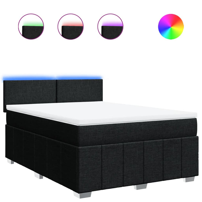 vidaXL Box Spring Bed with Mattress Black Queen Fabric