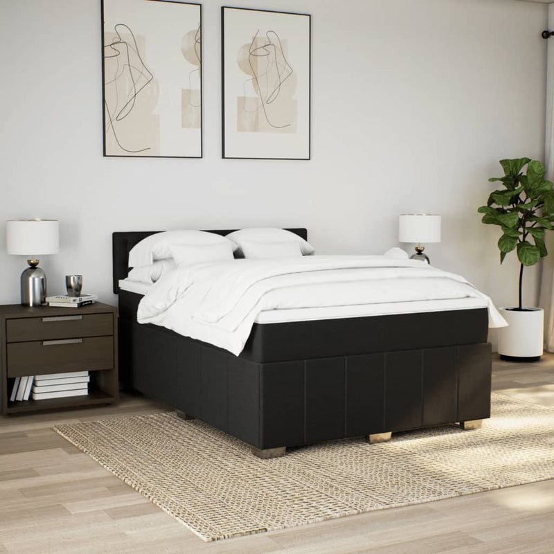 vidaXL Box Spring Bed with Mattress Black Queen Fabric