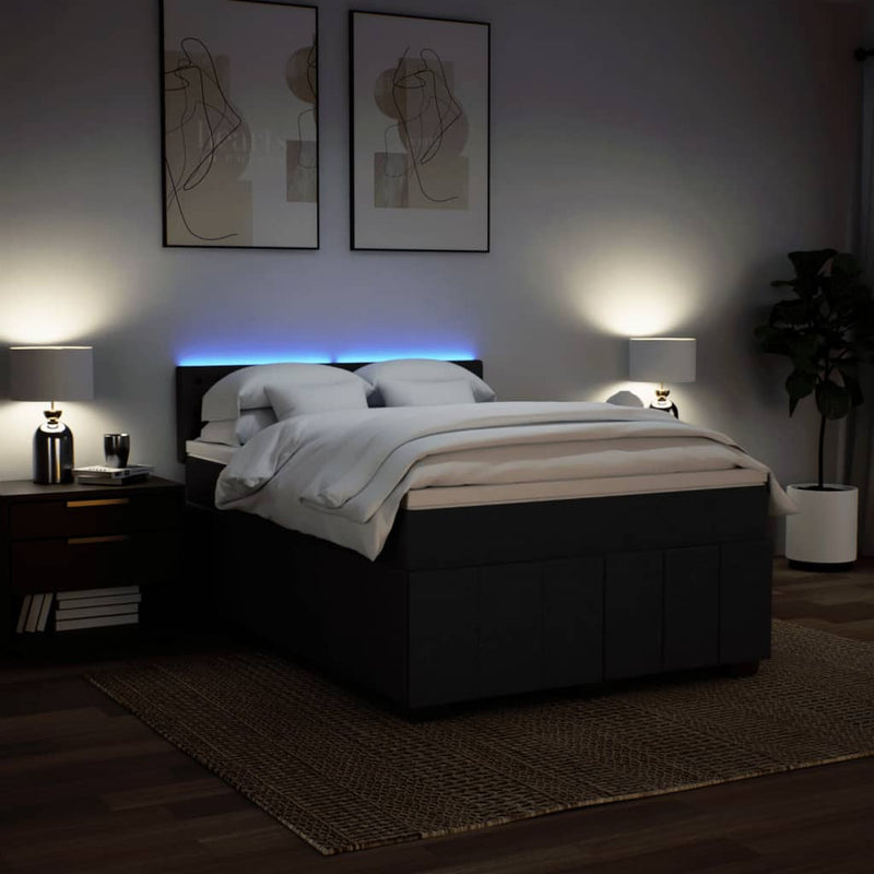vidaXL Box Spring Bed with Mattress Black Queen Fabric