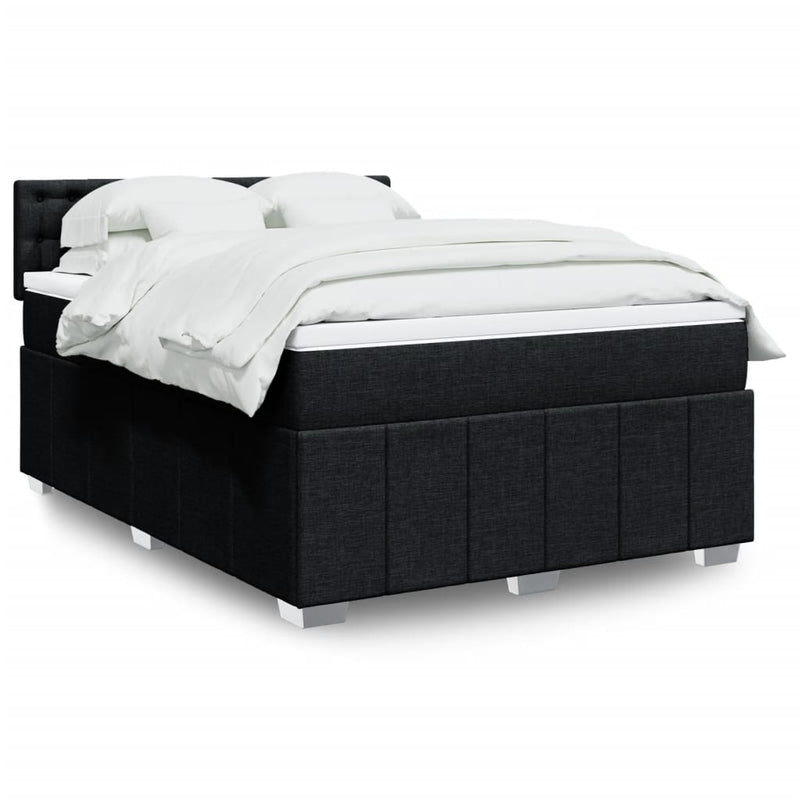 vidaXL Box Spring Bed with Mattress Black Queen Fabric