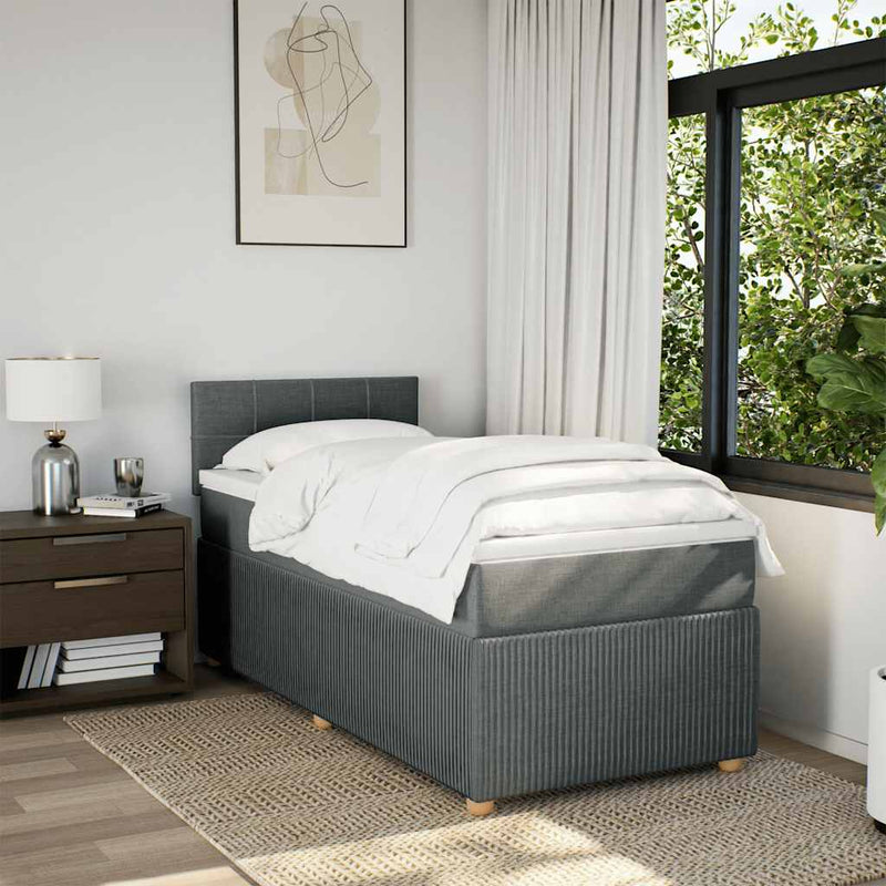 vidaXL Box Spring Bed with Mattress Light Grey King Single Fabric
