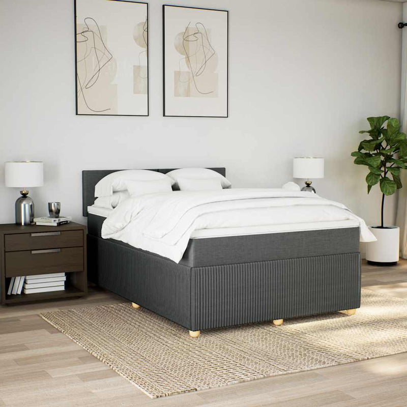 vidaXL Box Spring Bed with Mattress Light Grey Queen Fabric