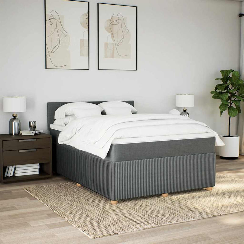 vidaXL Box Spring Bed with Mattress Light Grey Queen Fabric