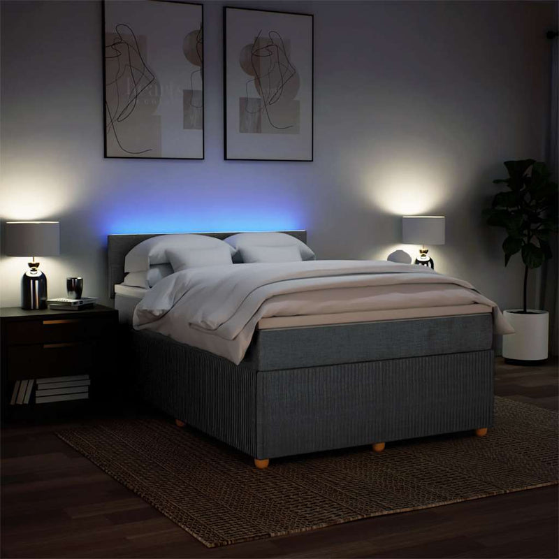 vidaXL Box Spring Bed with Mattress Light Grey Queen Fabric