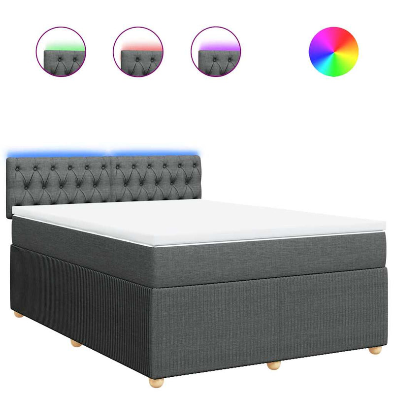 vidaXL Box Spring Bed with Mattress Light Grey Queen Fabric