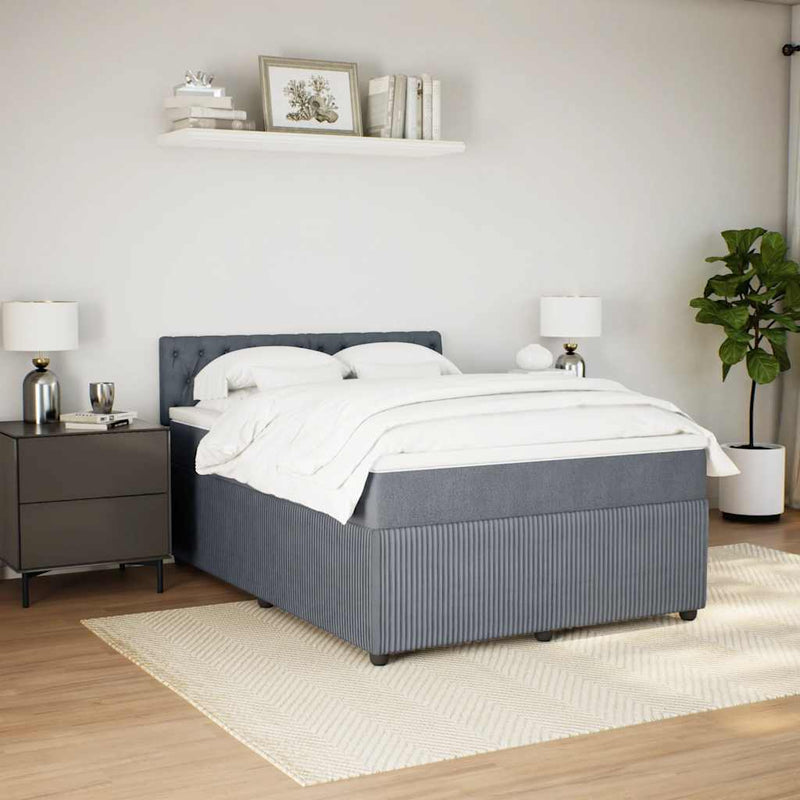vidaXL Box Spring Bed with Mattress Light Grey Queen Fabric