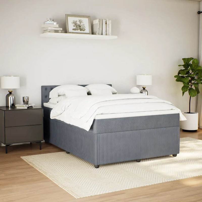 Box Spring Bed with Mattress Light Grey Queen Fabric